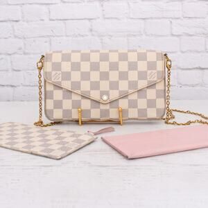 Louis Vuitton Pochette Felice Damier Azur Crossbody Shoulder Handbag Brown A4354